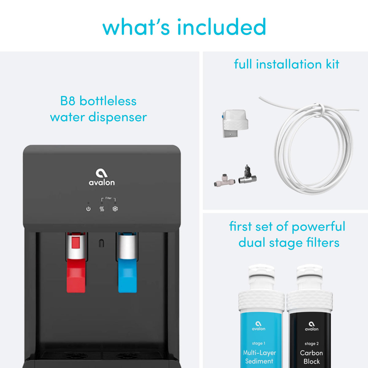 Avalon B8BLK installation kit included for easy under-sink setup.