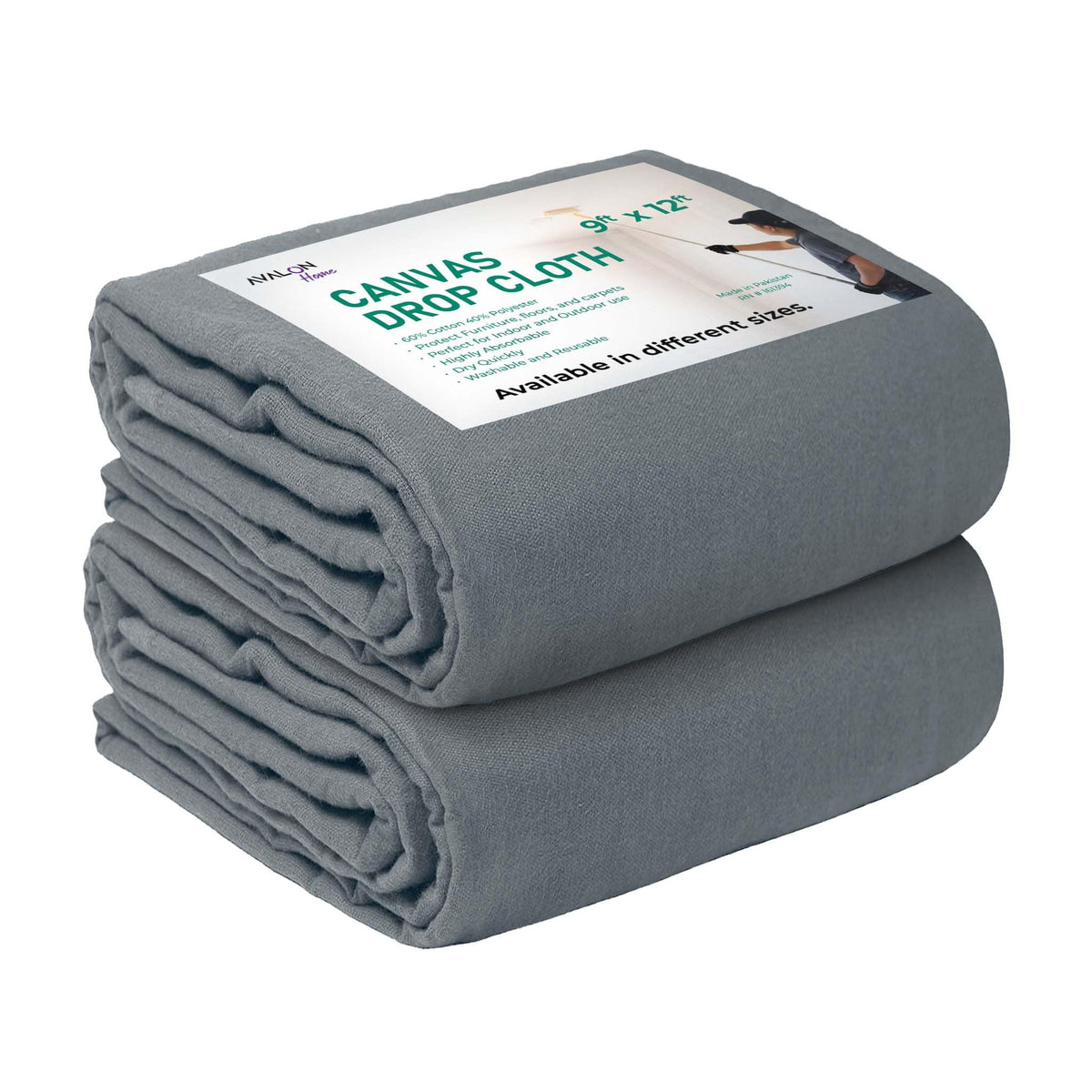 Avalon Home canvas drop cloth 9x12 laid flat protects floors and furniture.