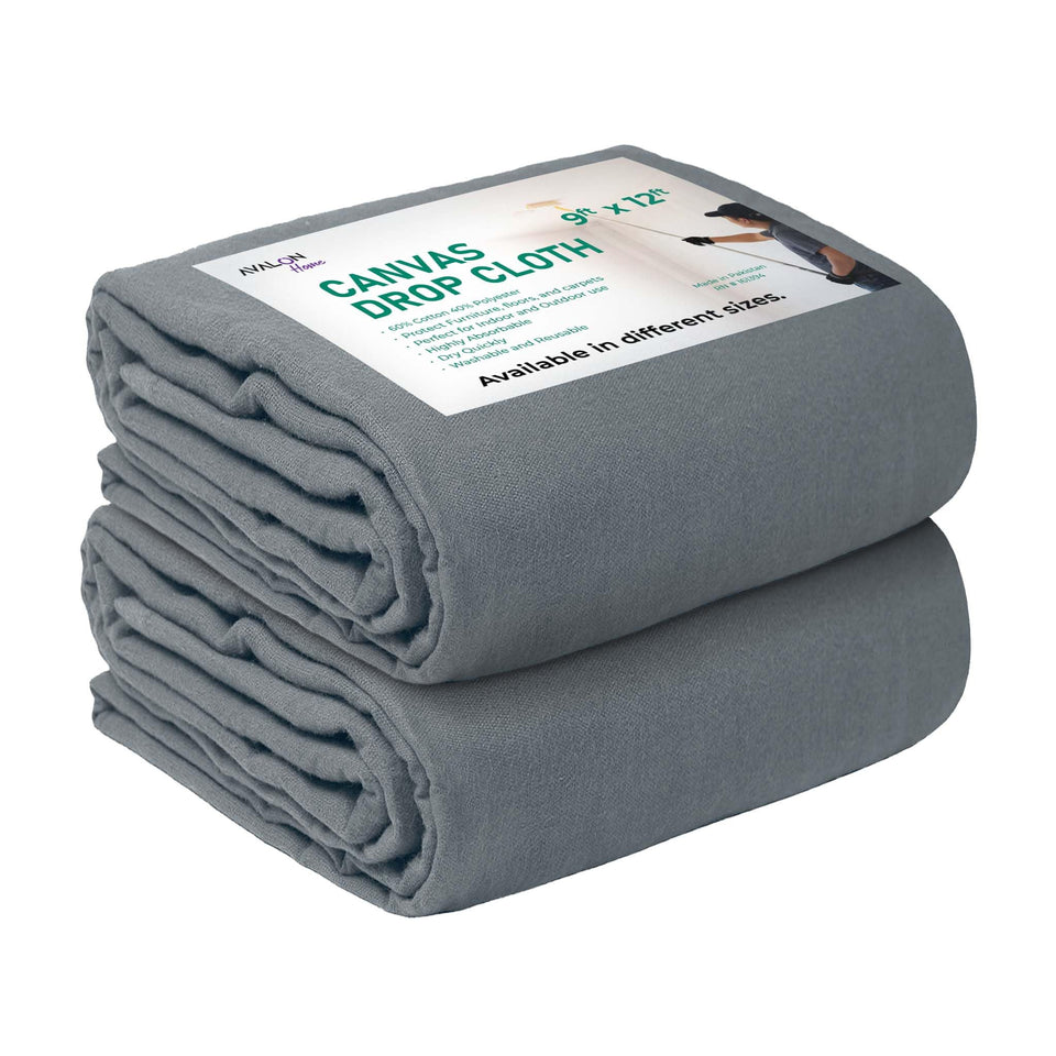 Avalon Home canvas drop cloth 9x12 laid flat protects floors and furniture.