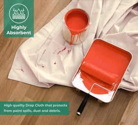 Avalon Home drop cloth on floor shielding furniture and surfaces during painting