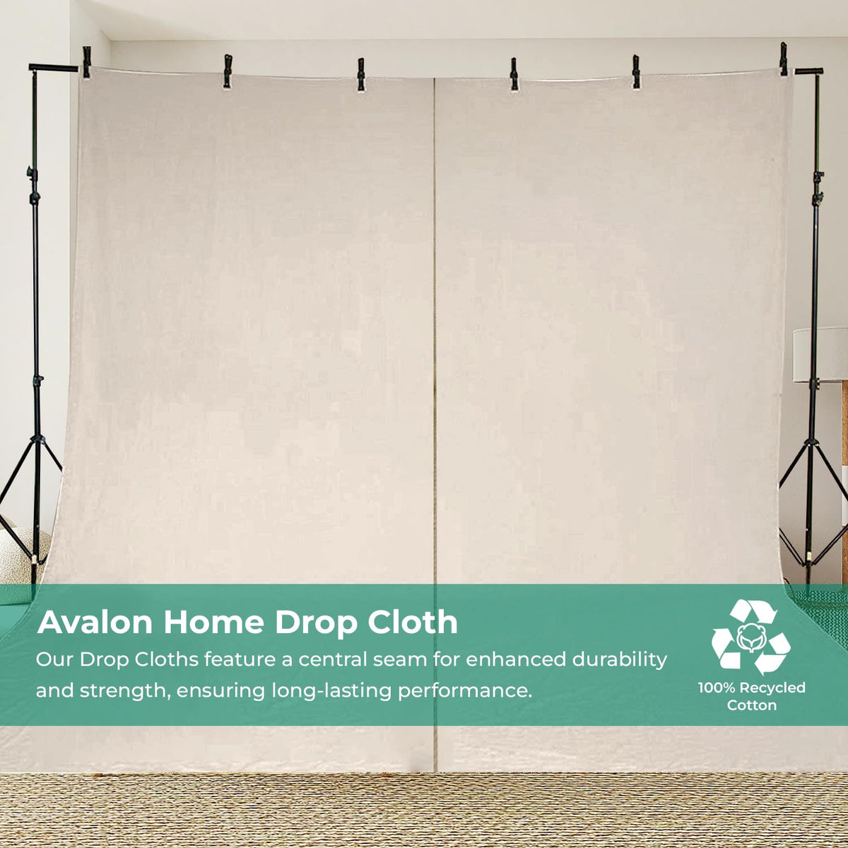 Avalon Home decor-ready drop cloth used as wall cover or project shield