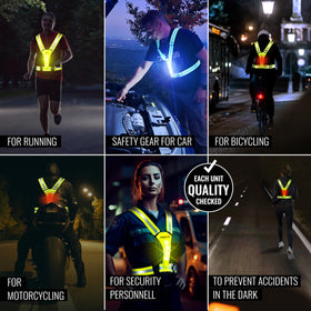 Avanto LED Reflective Vest back view highlighting wide reflectors for drivers' notice from behind.