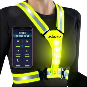 Avanto LED Reflective Vest front view boosts daytime and nighttime visibility for safer outdoor activity.