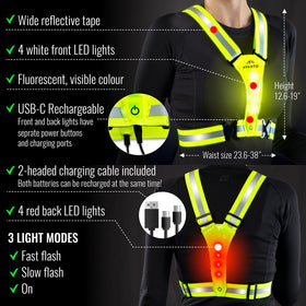 Avanto LED Reflective Vest on runner at night demonstrates bright LEDs improving visibility.