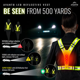 Avanto LED Reflective Vest worn by dog walker during dusk with glow-enhanced safety.