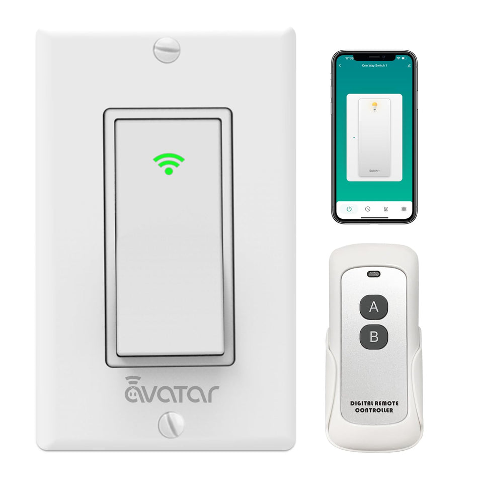 Avatar Controls smart switch front view for quick, reliable wall control.