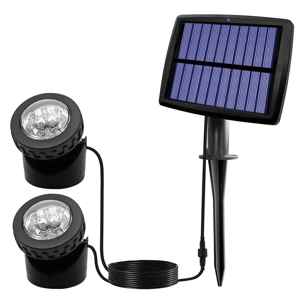 AVEKI dual-head solar pond spotlight delivers bright warm light for safe nighttime paths.