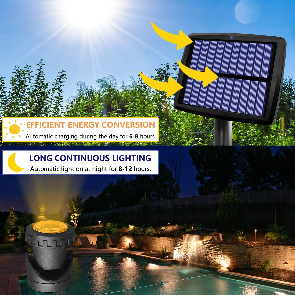 AVEKI IP68 waterproof spotlight withstands rain for durable pond and fountain lighting.