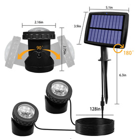 AVEKI dual-head spotlight highlights fountains and patios after sunset.
