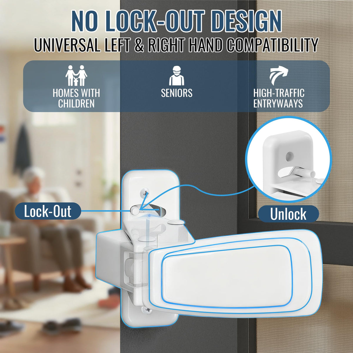 Avenuebool heavy-duty latch close-up with white finish highlighting durable construction.