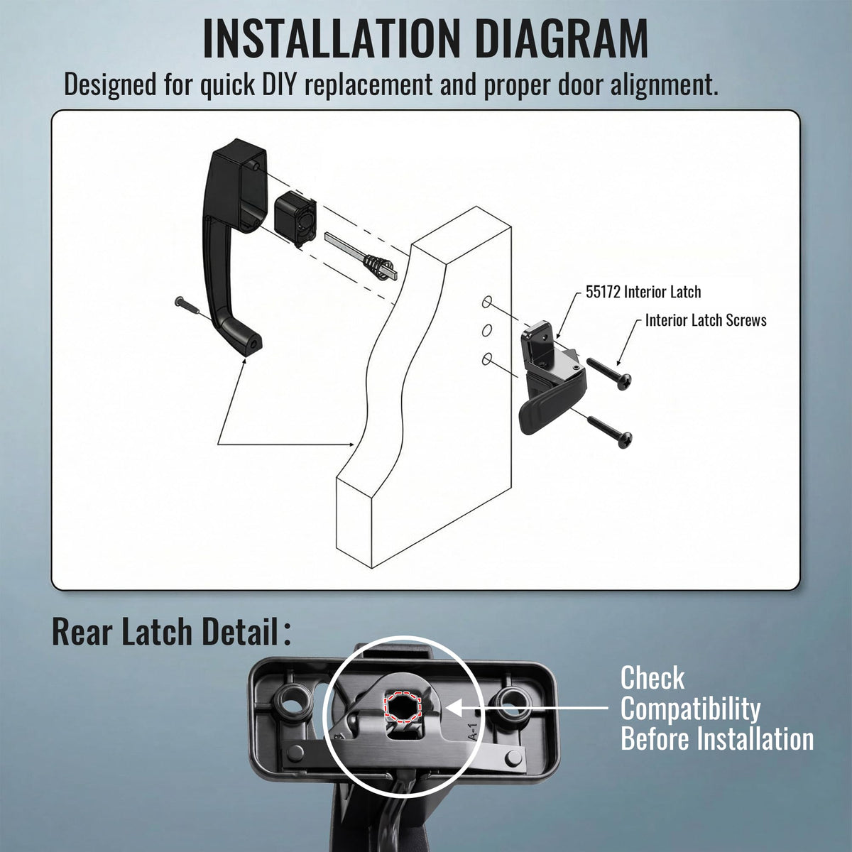Avenuebool latch out-of-box installation ready to fit most doors.