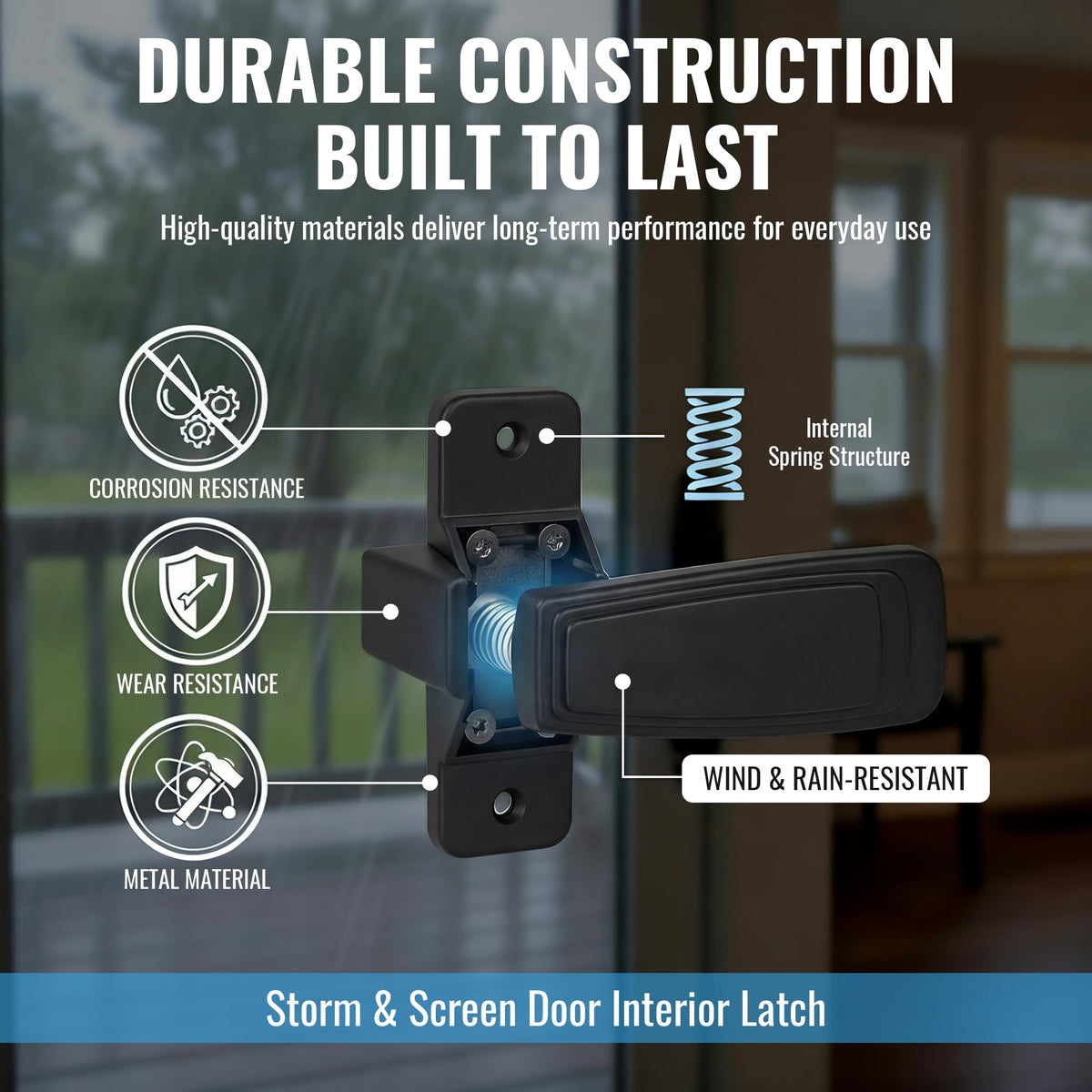 Avenuebool latch with clean finish blending with many storm doors.