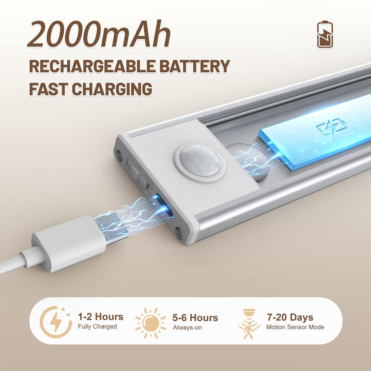 AVEVA USB-C rechargeable under-cabinet light with quick charge for daily use