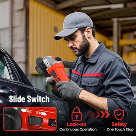 Avhrit angle grinder lock-on switch enables continuous operation.