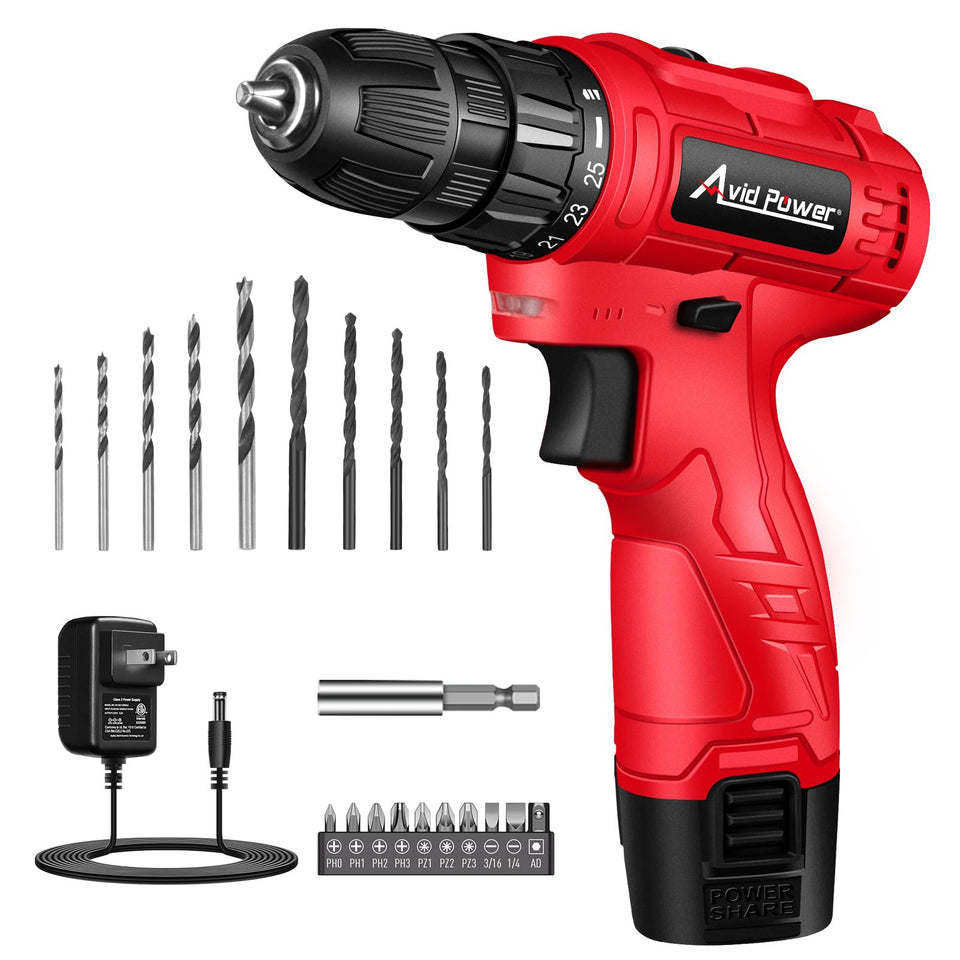 AVID POWER 12V drill with compact ergonomic handle for easy gripping and control