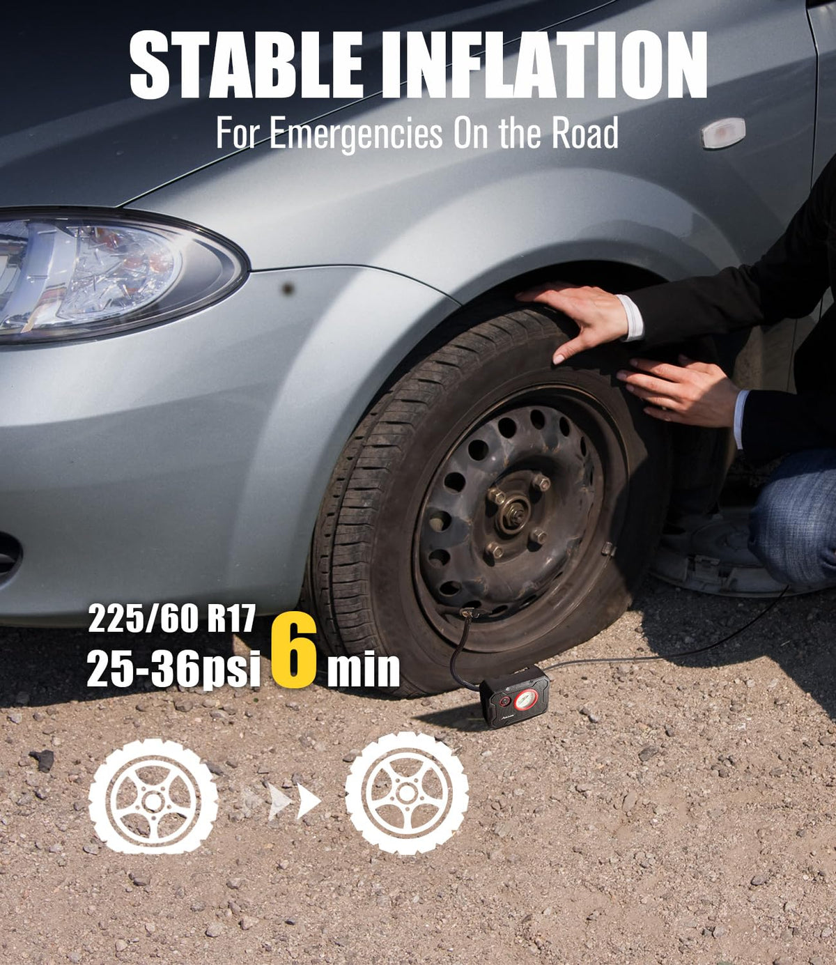 AVID POWER inflator with LED light for night-time tire checks