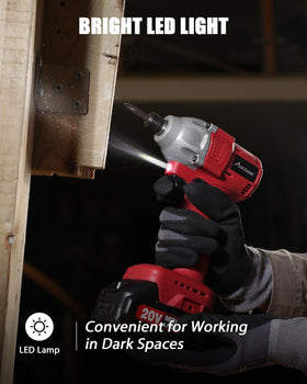 Brake stop feature shown on AVID POWER 20V impact driver protecting materials