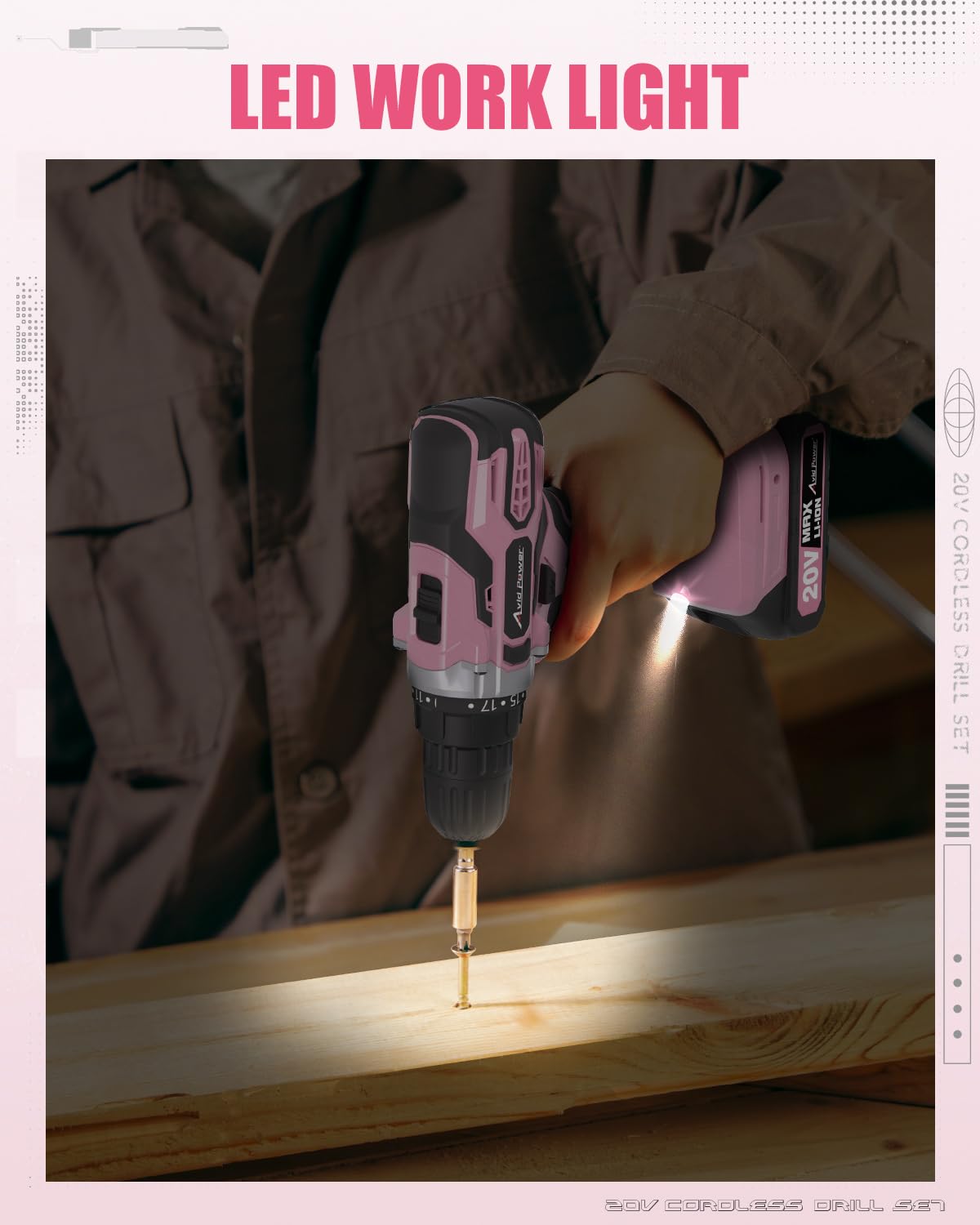 AVID POWER pink LED work light improves visibility in dim areas