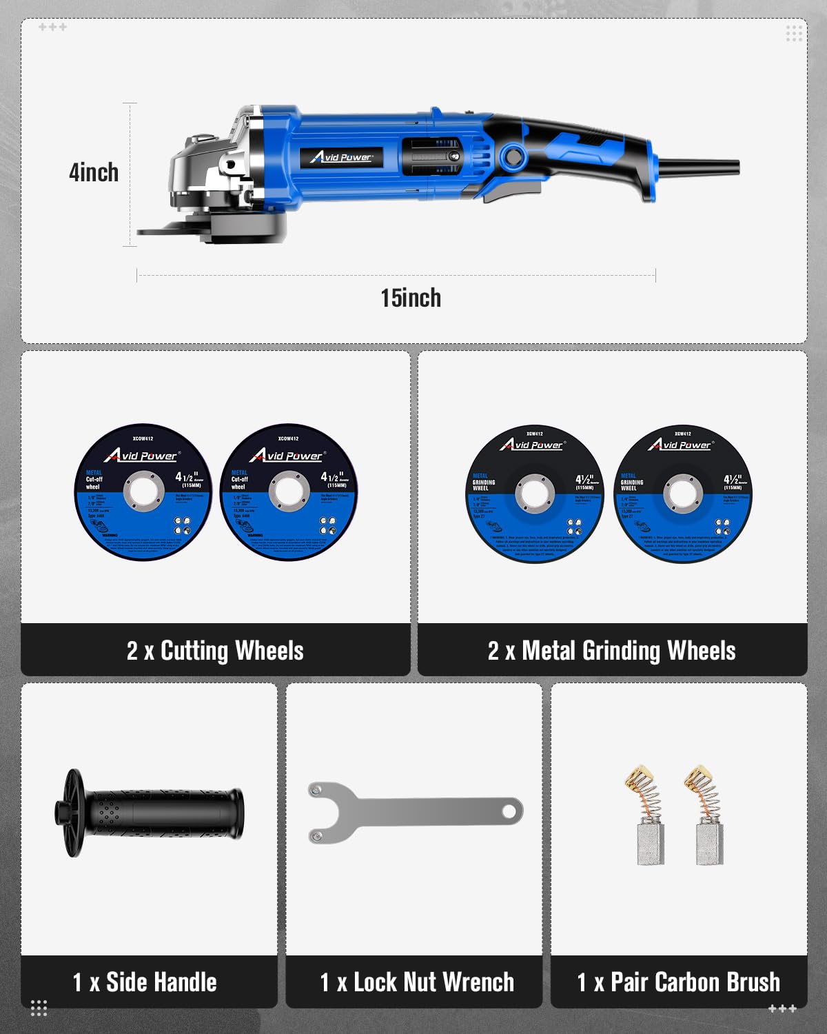 Avid Power 11,500 RPM no-load speed supports fast material removal