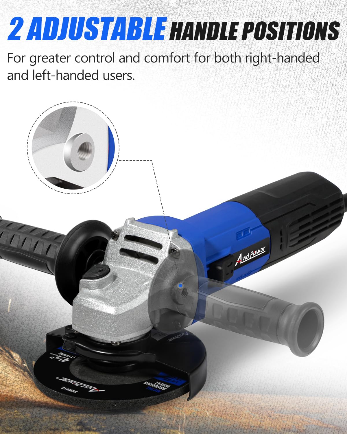 AVID POWER angle grinder two-position side handle supports both hands