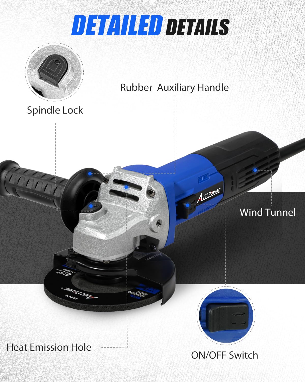 AVID POWER angle grinder compact lightweight design for overhead work