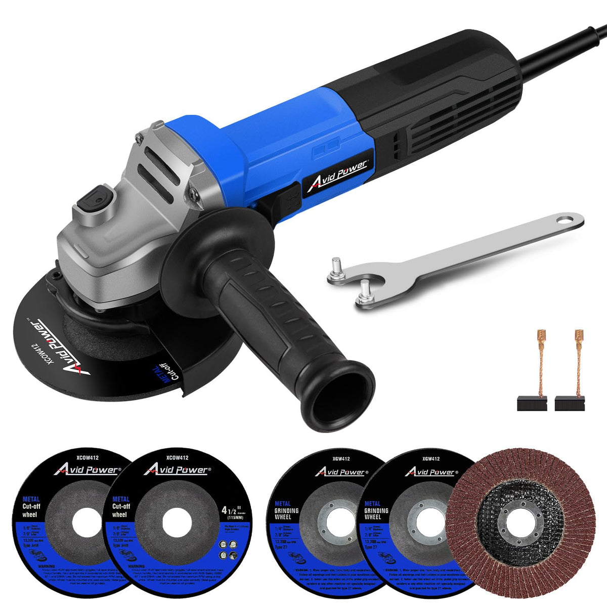 AVID POWER angle grinder with grinding wheels for fast metal cutting and smooth finishes