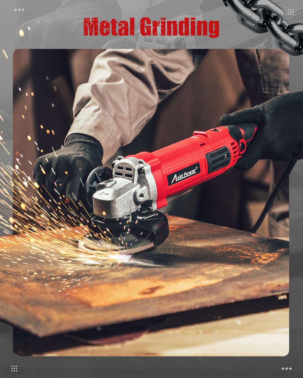 No-load speed range from 3,000 to 11,500 RPM on AVID POWER grinder
