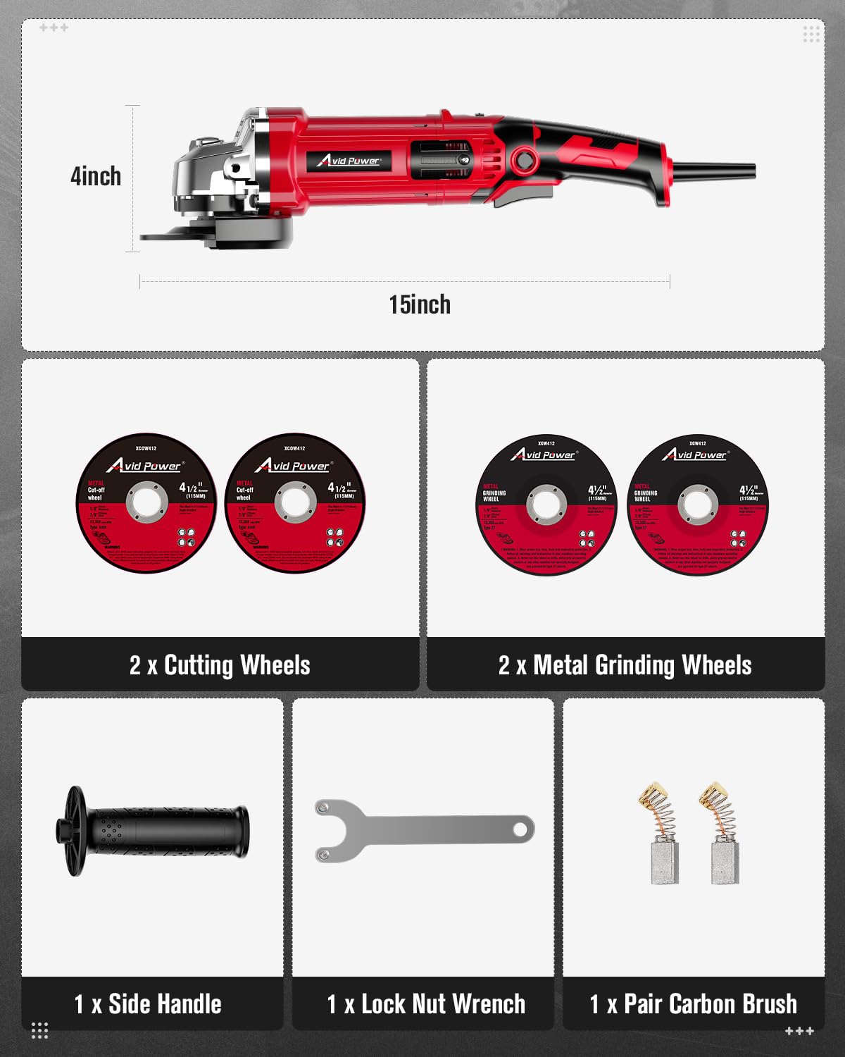 Red AVID POWER branding helps visibility on job sites