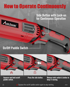 Close-up of AVID POWER paddle switch with lock-on for continuous operation