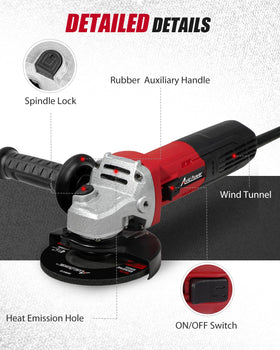 AVID POWER angle grinder shows comfortable two-handed grip during long tasks.