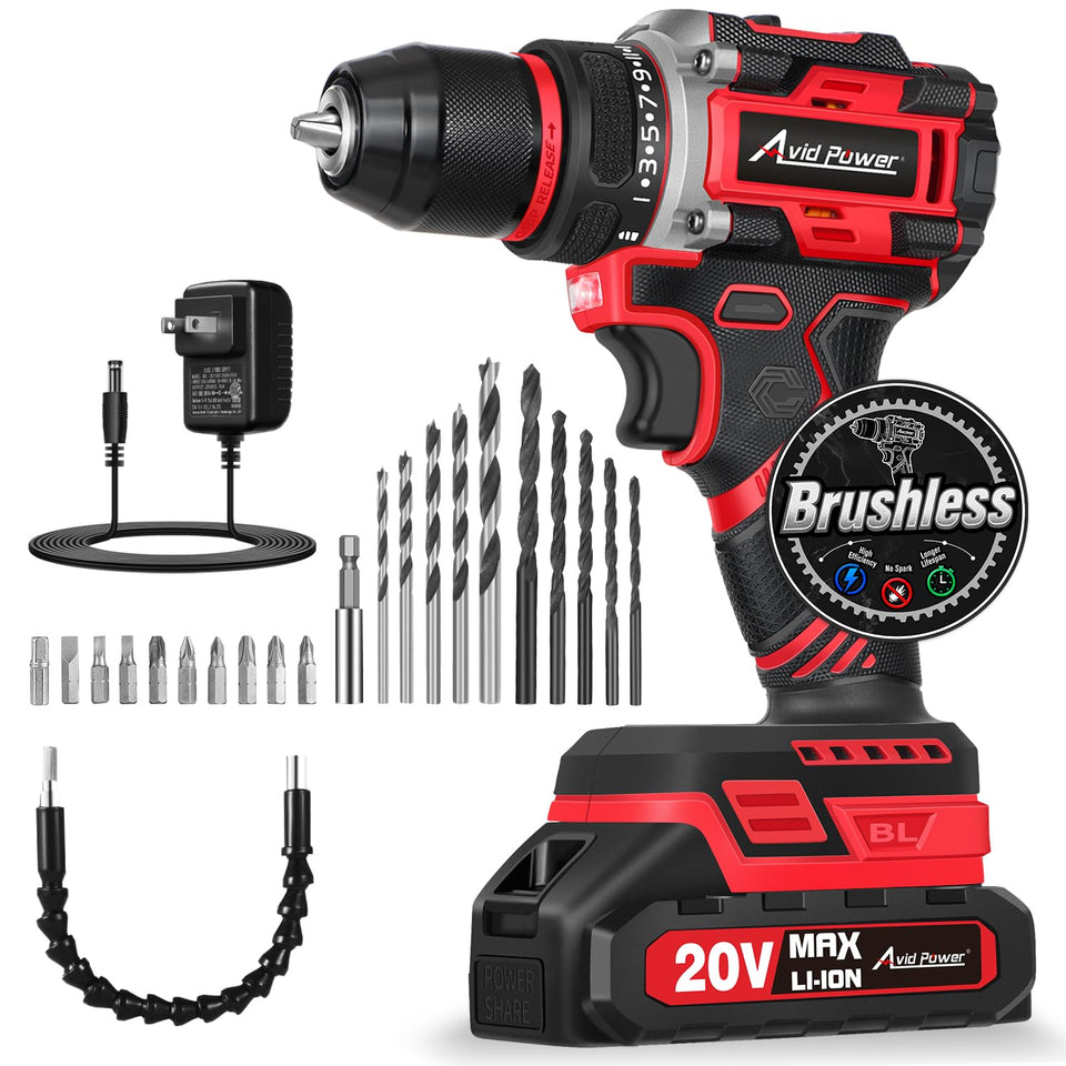 AVID POWER brushless drill with metal chuck for secure bit grip during heavy drilling