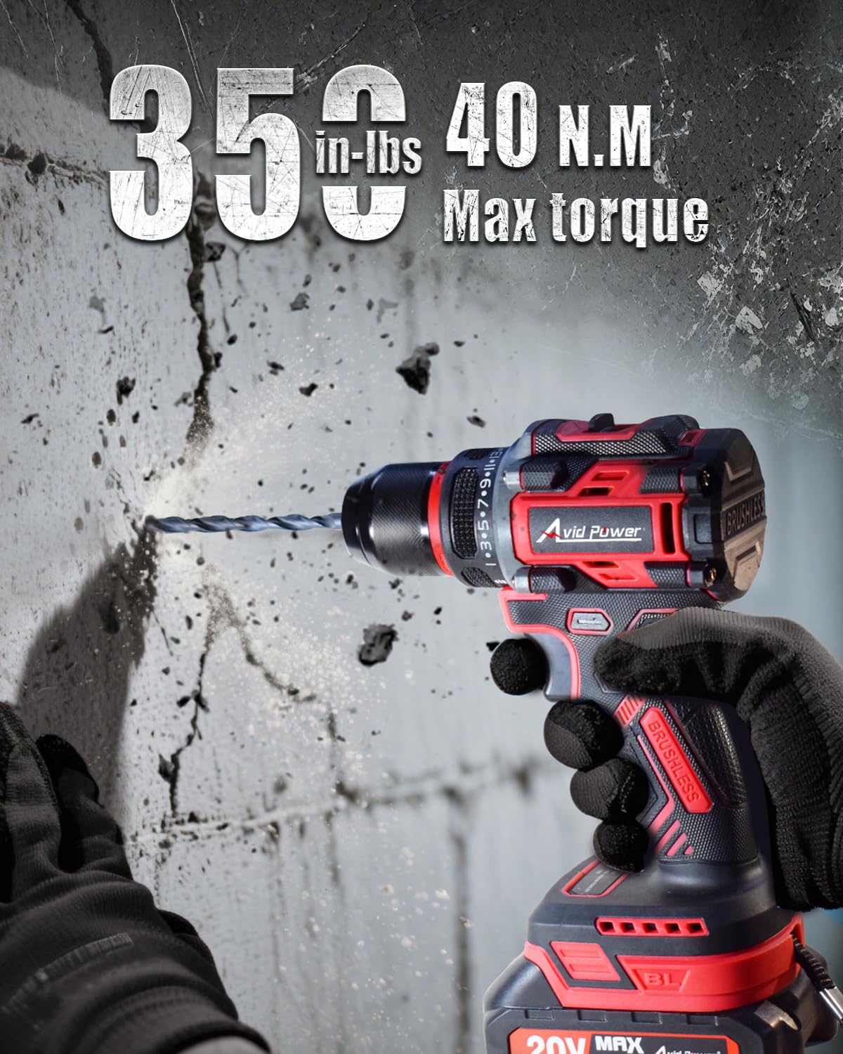 AVID POWER brushless drill 3/8-inch metal chuck enables precise bit retention