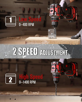 AVID POWER brushless drill 0-400 and 0-1400 RPM controls for various tasks
