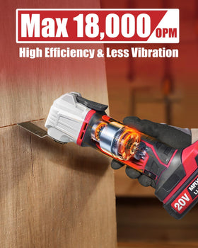 AVID POWER cordless oscillating tool LED light for precise work in dim spaces.