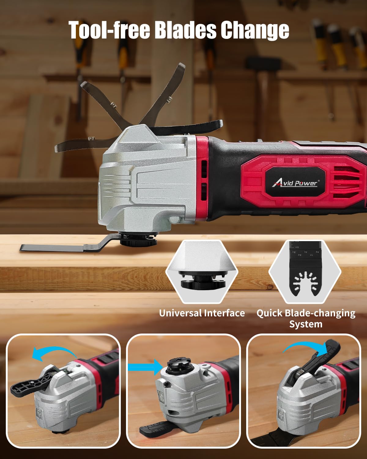 AVID POWER plunge-cut blades enable flush, accurate cuts.