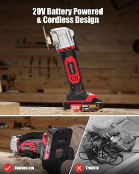 AVID POWER cordless oscillating tool variable speed for delicate to tough tasks.