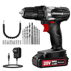 AVID POWER 20V drill with battery level display for proactive power management.