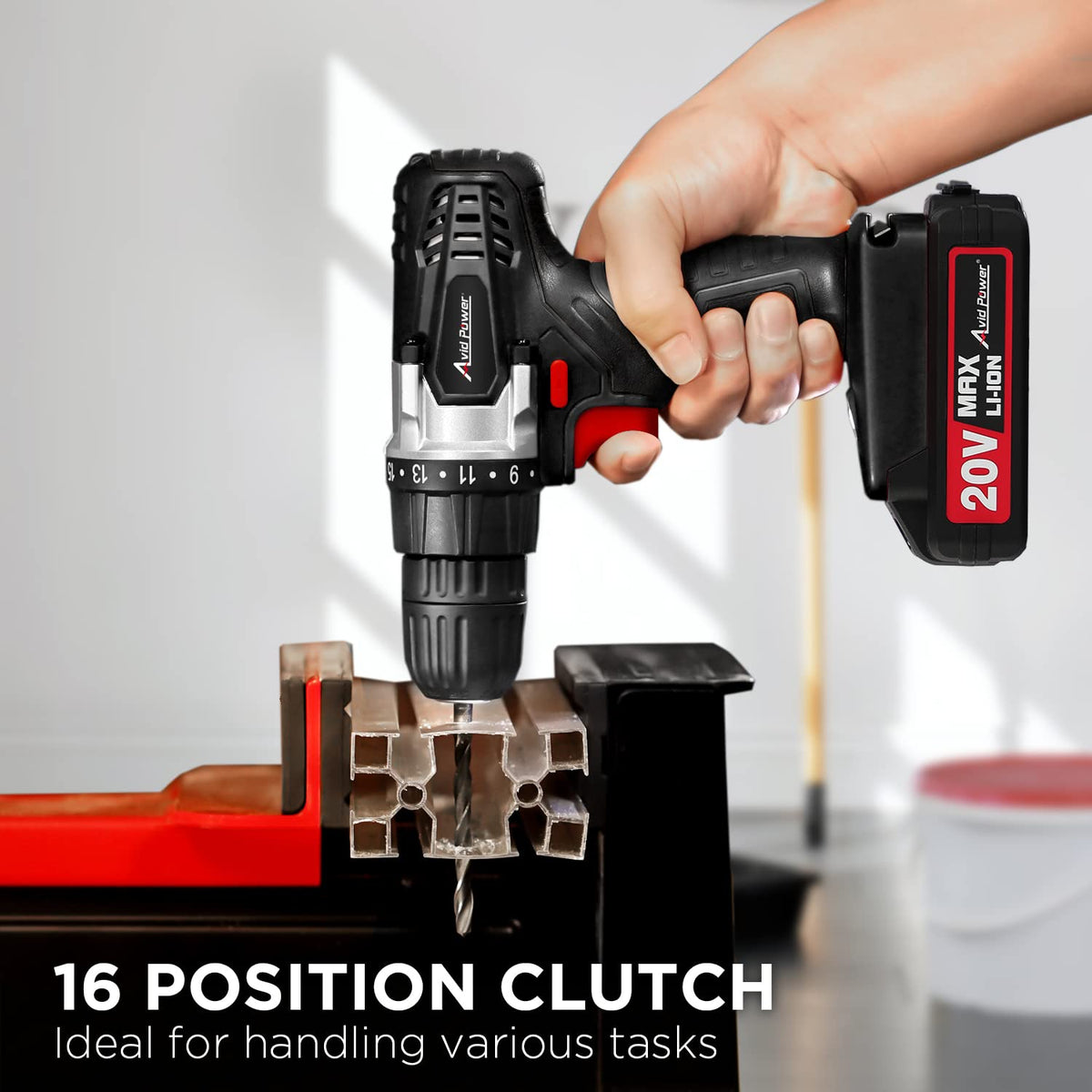 AVID POWER 20V kit includes 22 accessories for immediate furniture assembly tasks.