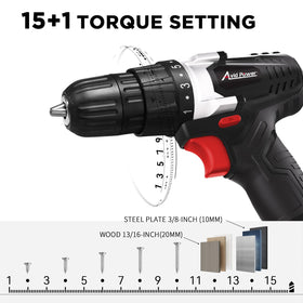 AVID POWER 20V drill featuring 3/8-inch keyless chuck for quick bit changes.