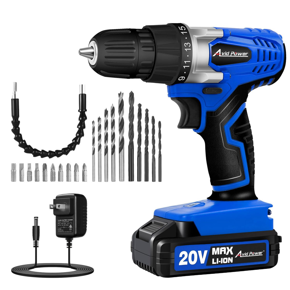 AVID POWER drill with battery level display for easy charge monitoring