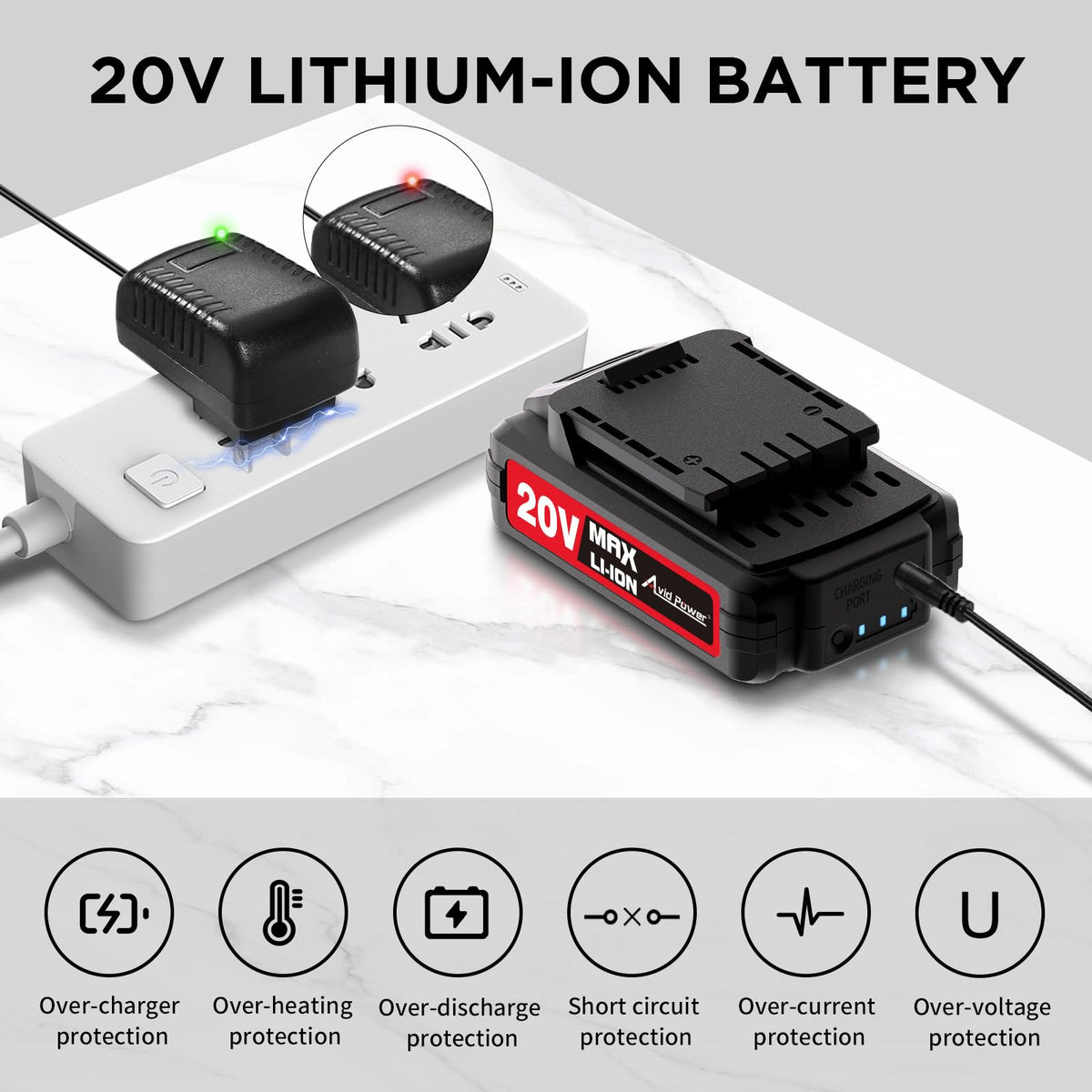 AVID POWER 20V drill with built-in LED light for working in dark corners.