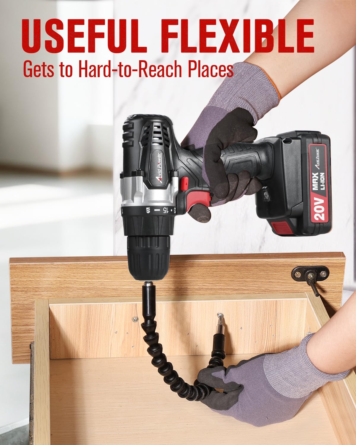 AVID POWER forward/reverse switch speeds screw driving and removal tasks.