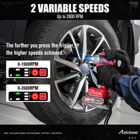 Built-in LED light on AVID POWER impact wrench illuminates dark workspaces