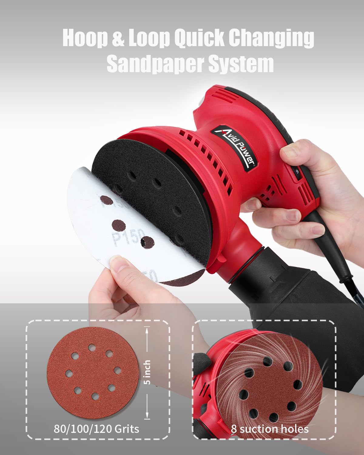Includes ergonomic handle on AVID POWER orbital sander for steady control.