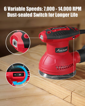 Compact, ergonomic grip on AVID POWER sander supports comfortable long sessions.