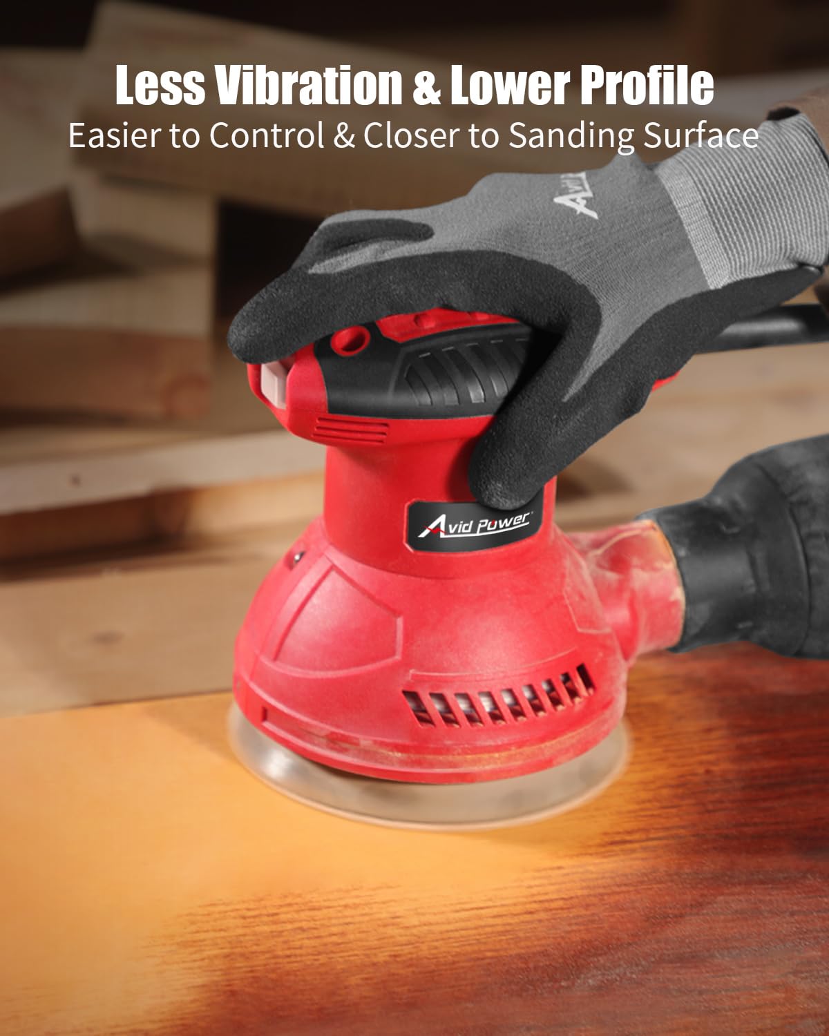 AVID POWER orbital sander with six-speed control for material-specific finishing.