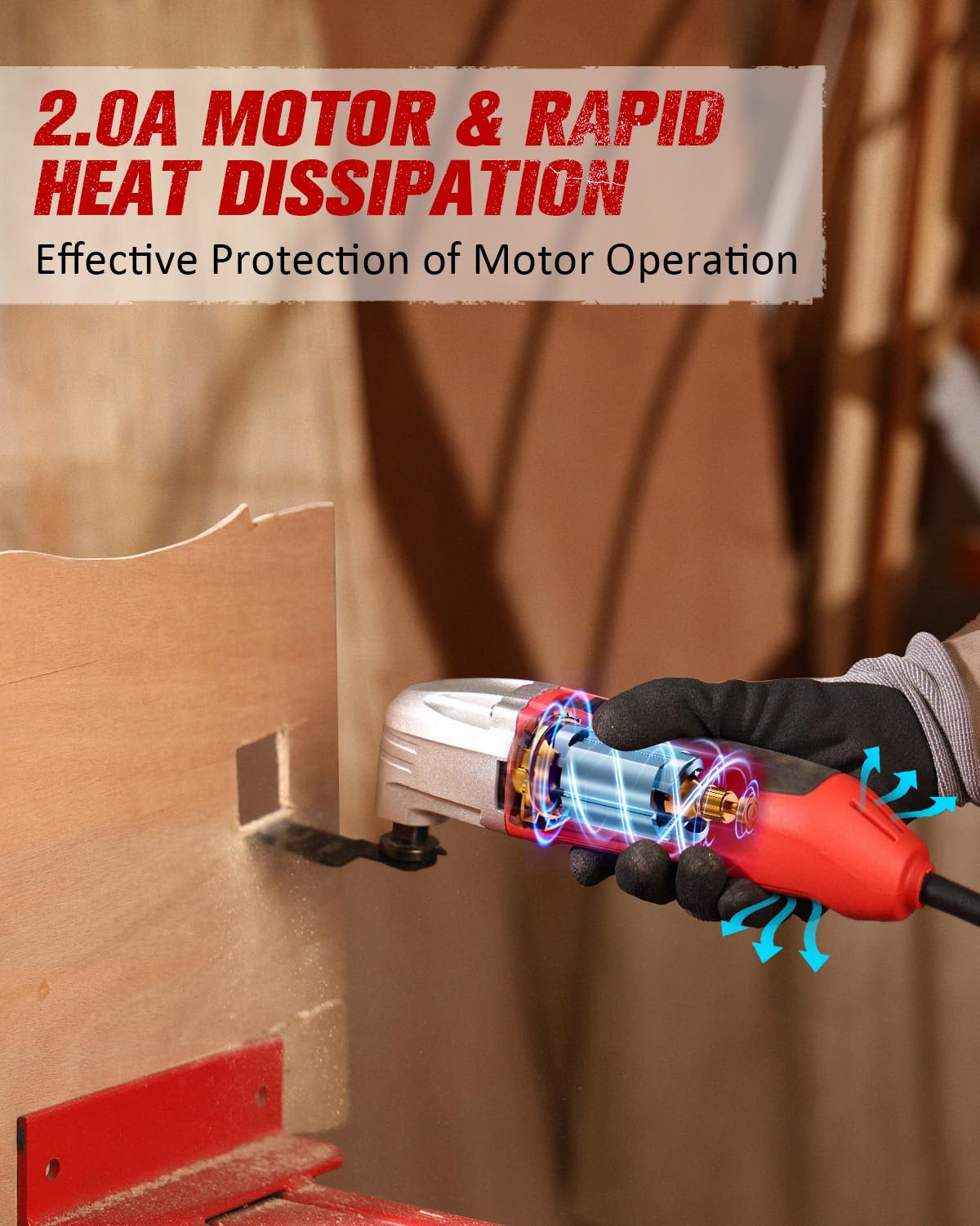 AVID POWER oscillating tool demonstrates a 3-degree oscillation angle for precise corner work.