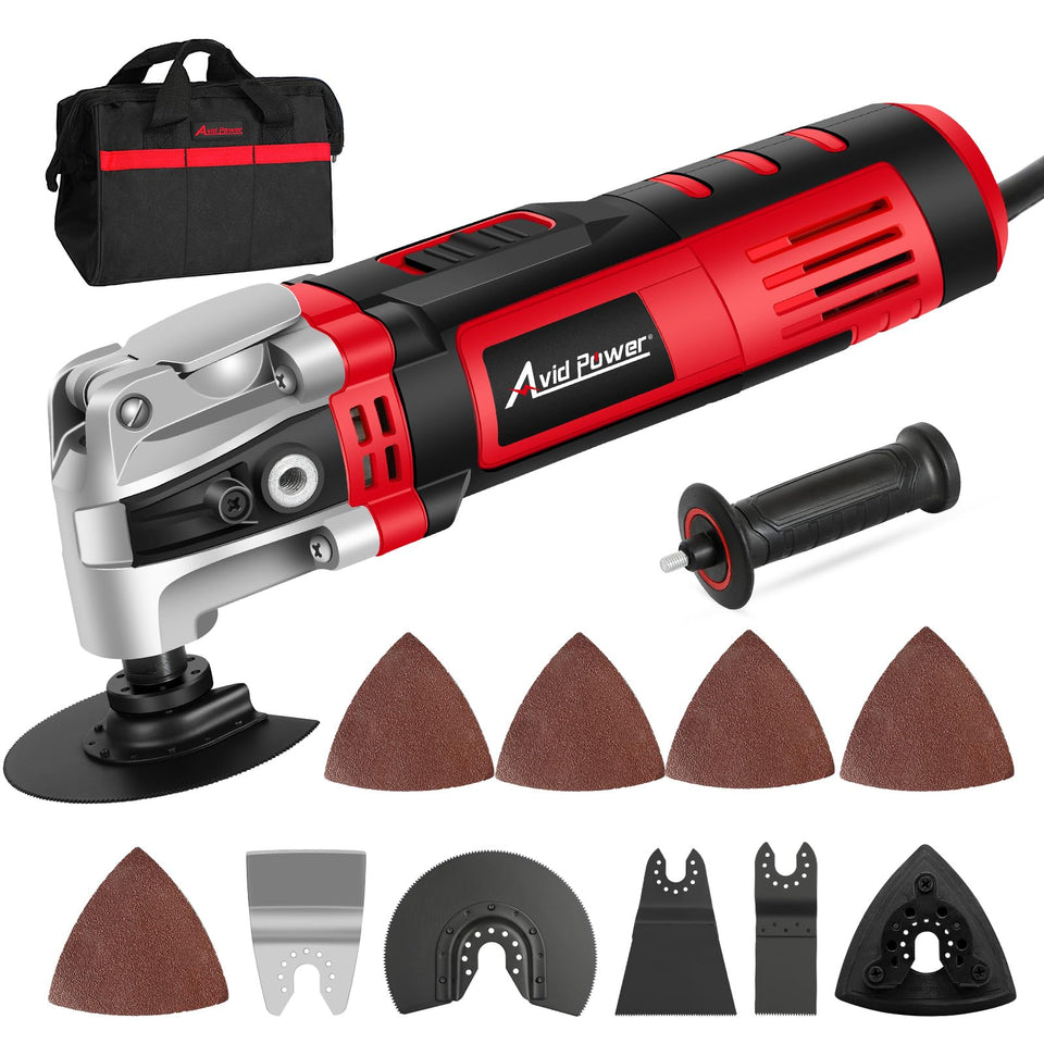 AVID POWER oscillating tool with a 4.5-degree angle for faster wood and metal cuts