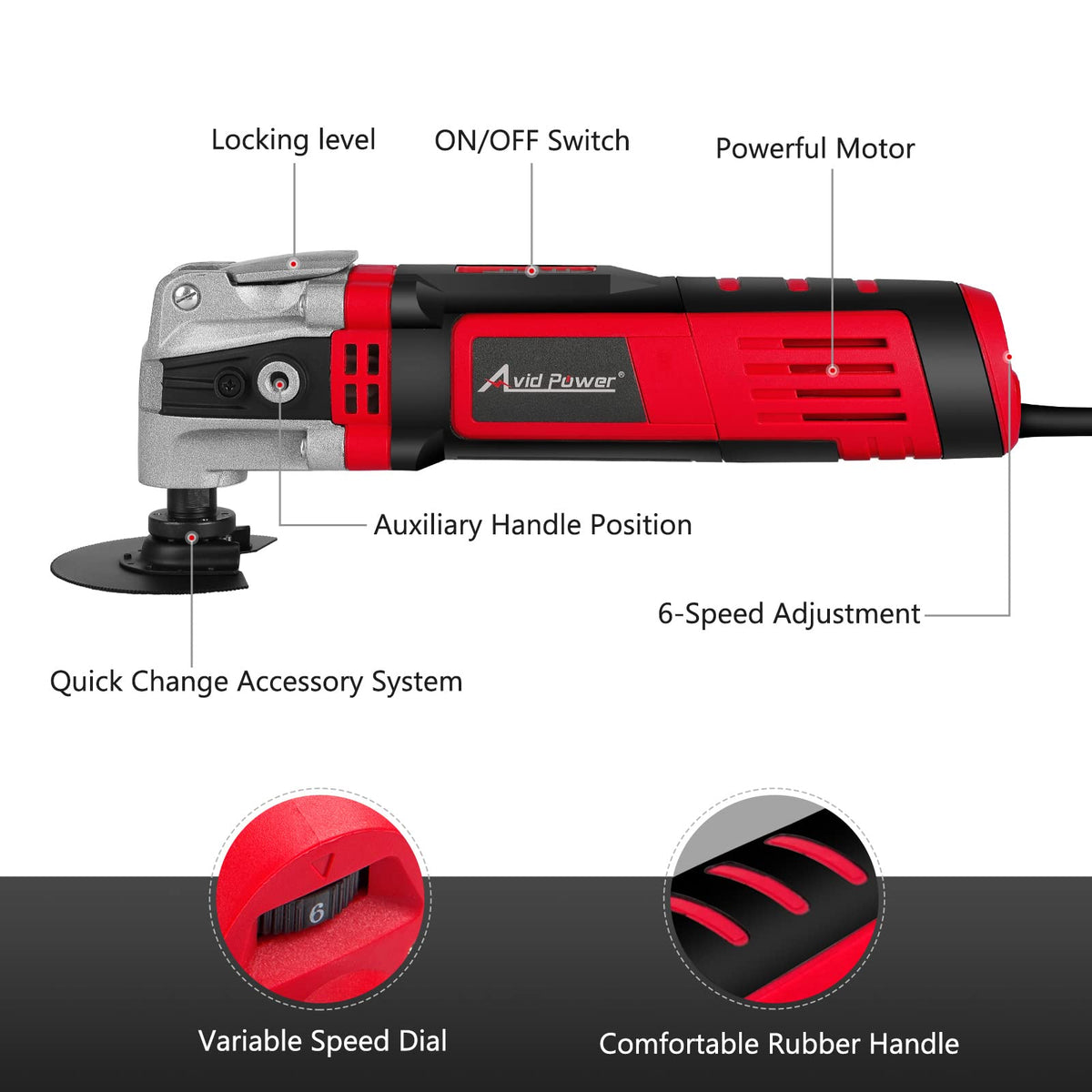 AVID POWER oscillating tool quick-change system enables blade swaps without tools