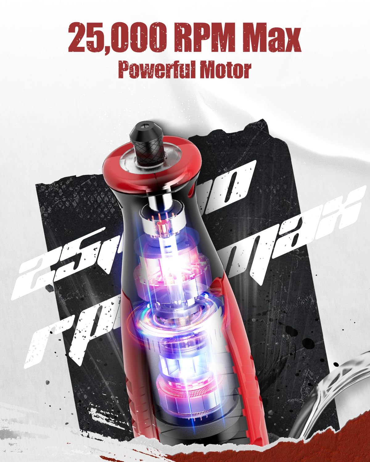 AVID POWER rotary tool with LED lights on for bright work.
